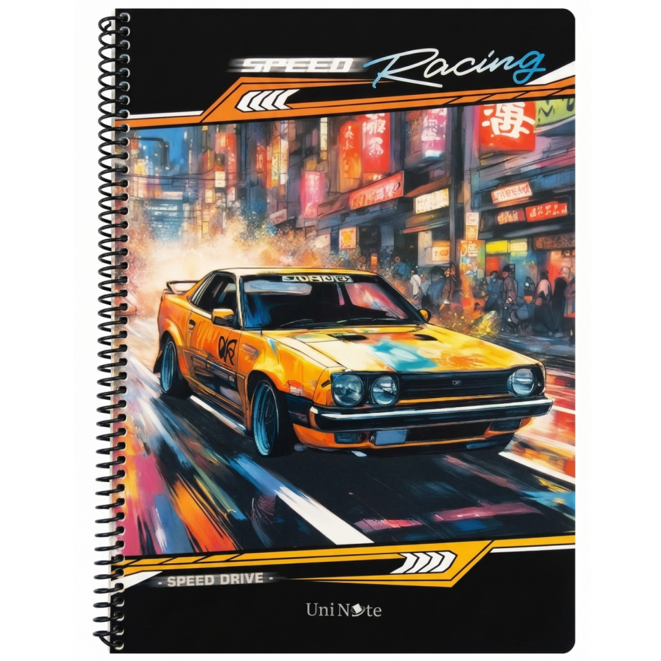 UniNote Cars Spiralli Kabartma Kapak A4 96 Yp.Kareli Defter 02