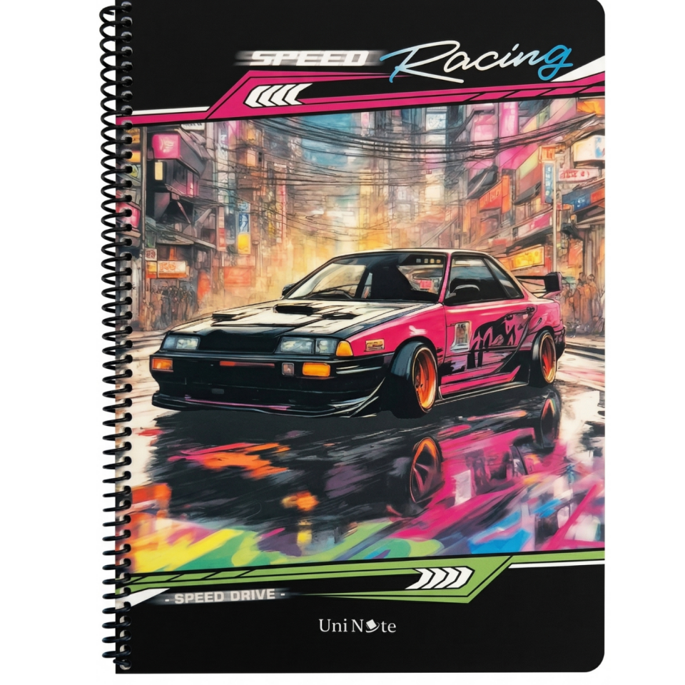 UniNote Cars Spiralli Kabartma Kapak A4 96 Yp.Kareli Defter 03