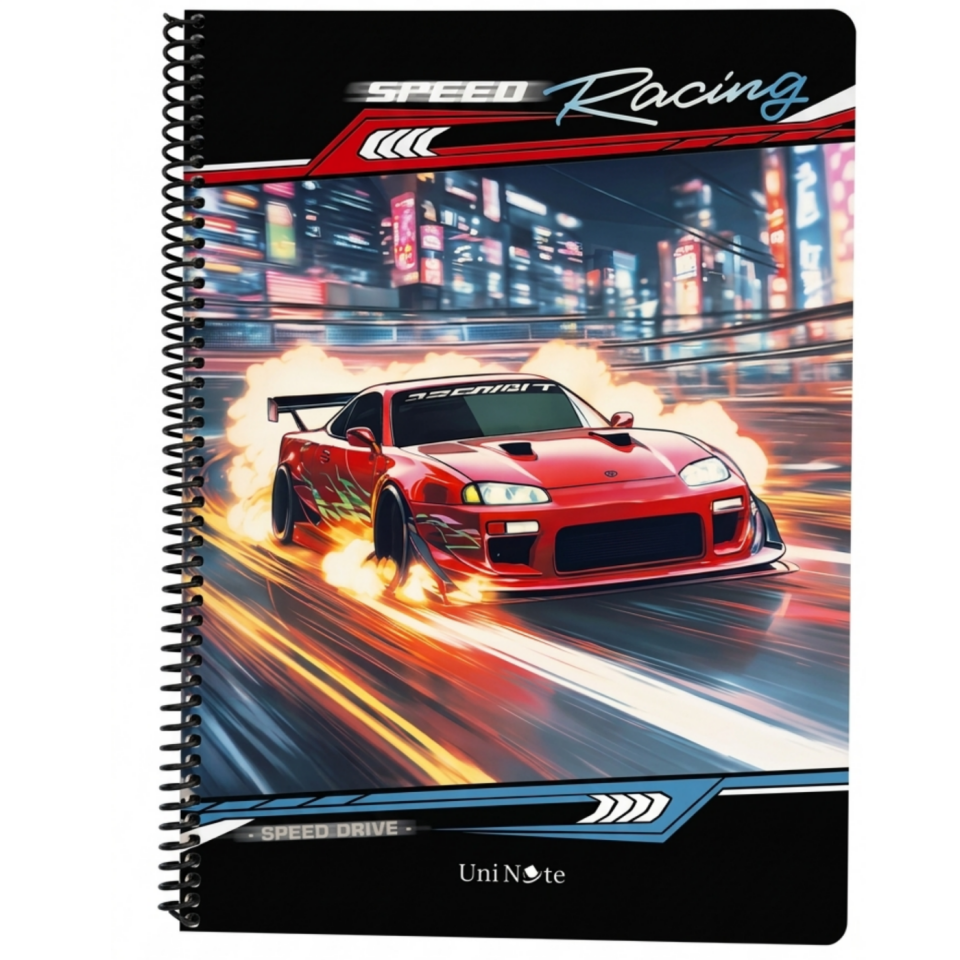 UniNote Cars Spiralli Kabartma Kapak A4 96 Yp.Kareli Defter 05