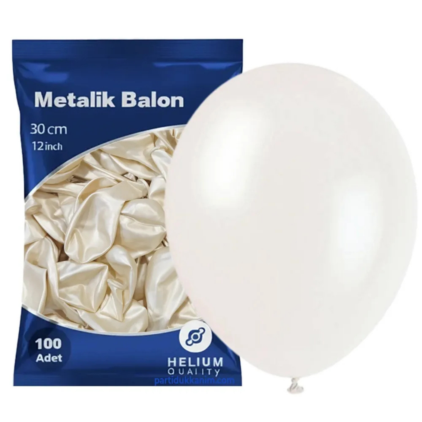 Balon Metalik Beyaz Renk 12 Inc 100'lü