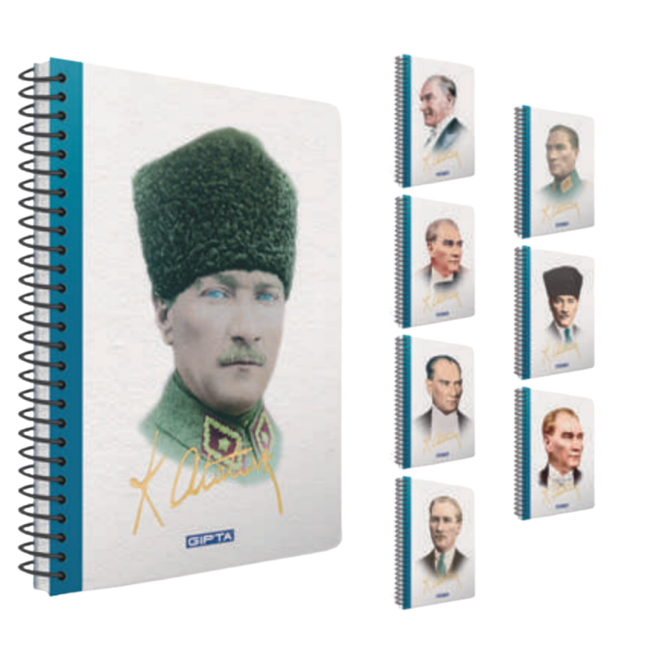 Gıpta 2654 Atatürk Spiralli Sert Kapak Defter A4 100 Yaprak Kareli