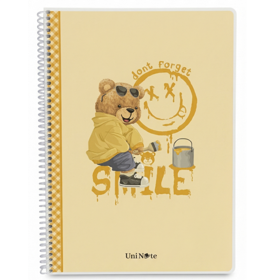 UniNote Bear Spiralli Pp Kapak A4 96 Yp.Kareli Defter 02