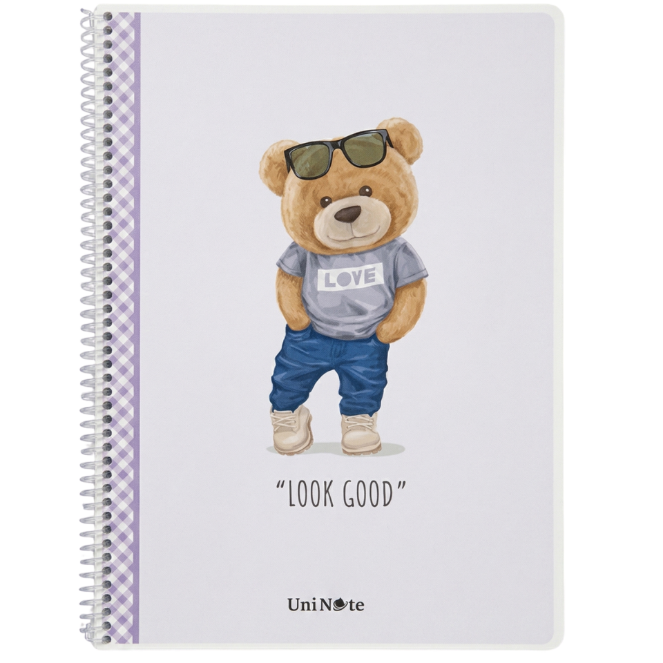 UniNote Bear Spiralli Pp Kapak A4 96 Yp.Kareli Defter 03