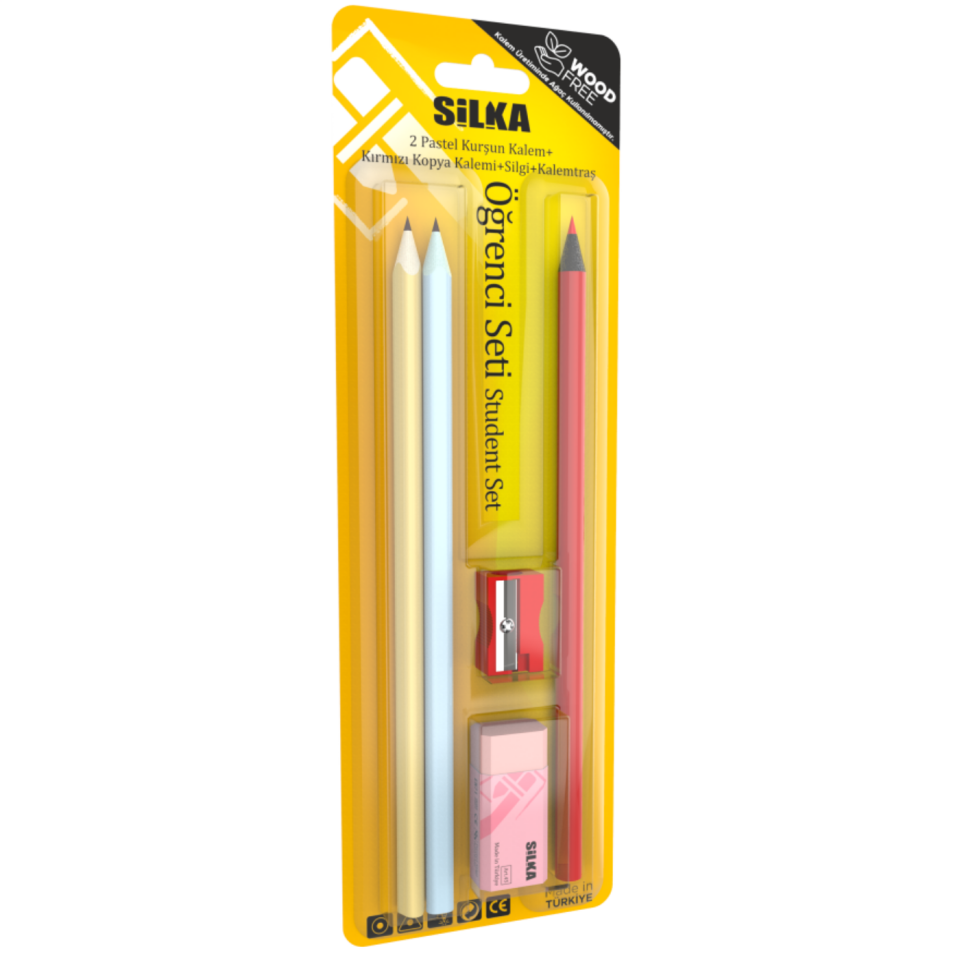 Silka 649 Öğrenci Seti ( 2 Ad. Kurşun Kalem+ Kırmızı Kopya Kalem + Silgi+Kalemtıraş)