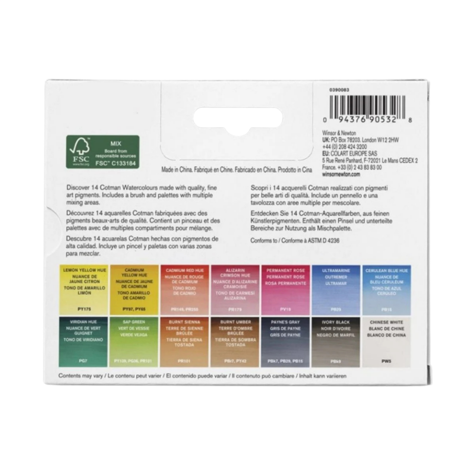 Winsor&Newton Cotman Compact Set 14'lü Yarım Tablet Sulu Boya Seti