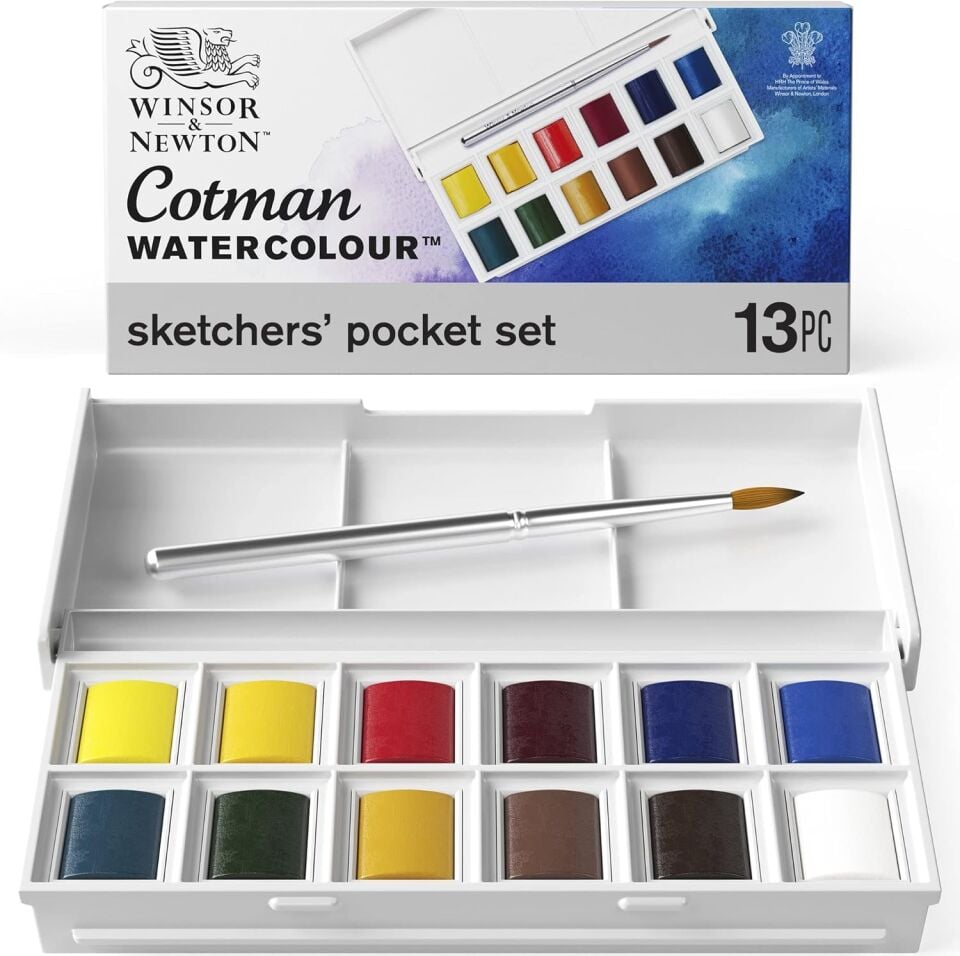 Winsor&Newton Cotman Sketchers Pocket Box 12 x Yarım Tablet Sulu Boya Seti
