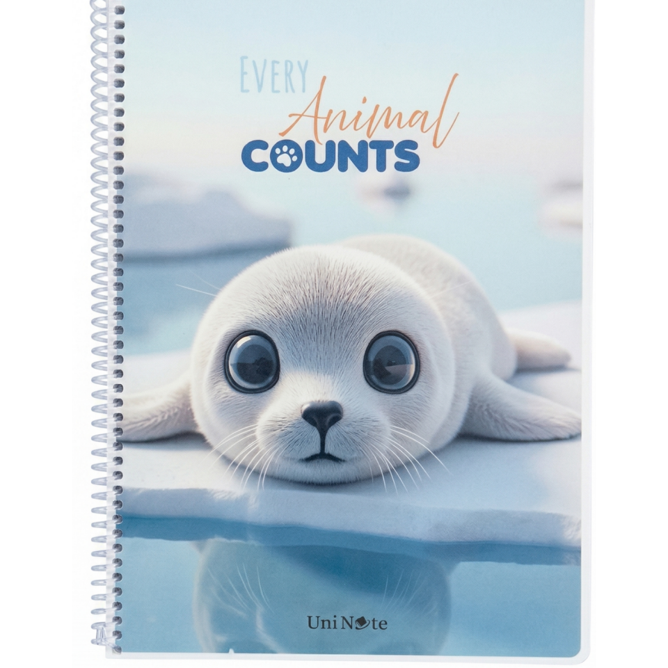 UniNote Animal Spiralli Pp Kapak A4 96 Yp.Kareli Defter 03