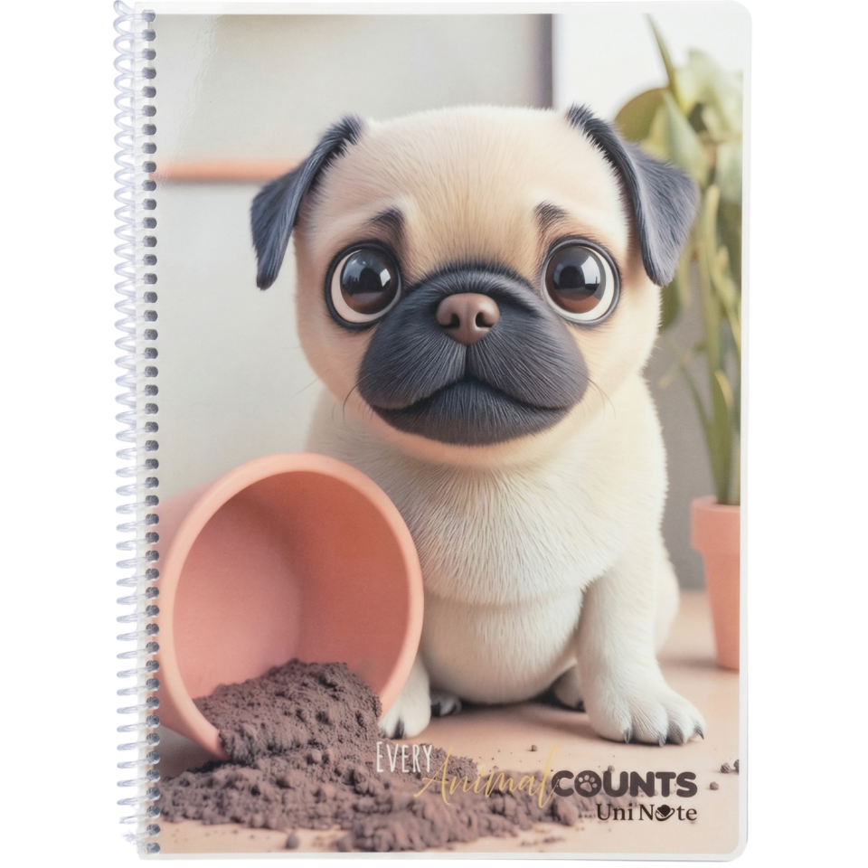 UniNote Animal Spiralli Pp Kapak A4 96 Yp.Kareli Defter 05