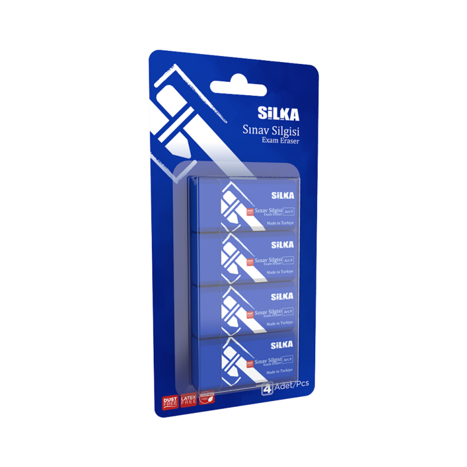 Art.9.Bl.4 Silka 4 Ad. Mavi  Sınav Silgisi  Blister Set