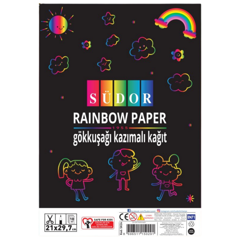 Südor Gökkuşağı Kazımalı A4 Kağıt 10'lu. Paket
