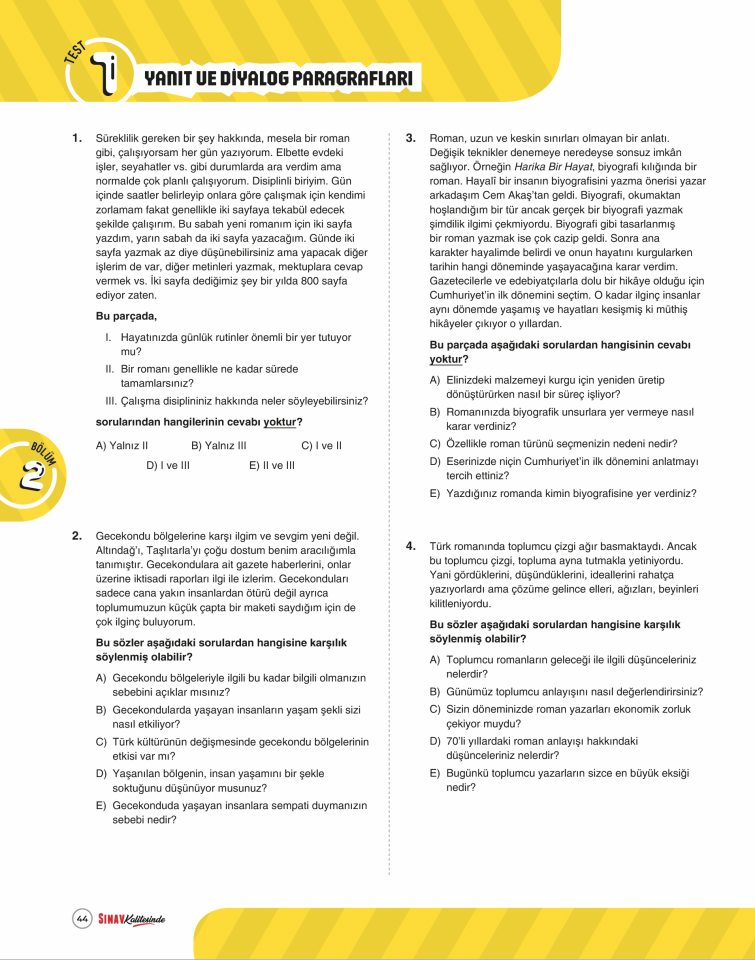 Sınav Yayınları Sınav Kalitesinde 10. Sınıf Paragraf Soru Bankası