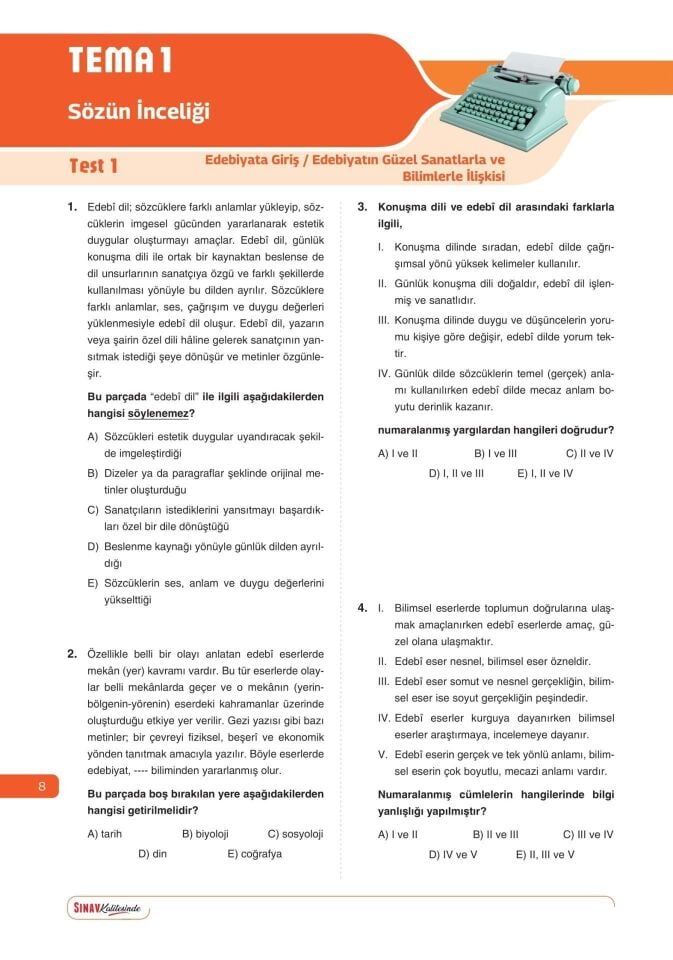 Sınav Yayınları Sınav Kalitesinde 9. Sınıf Paragraf Soru Bankası