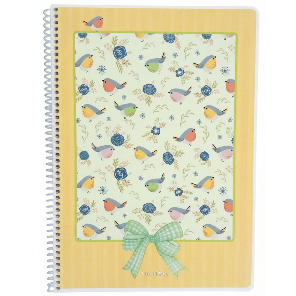 UniNote Kuşlar Spiralli Pp Kapak A4 72 Yp.Kareli Defter 01