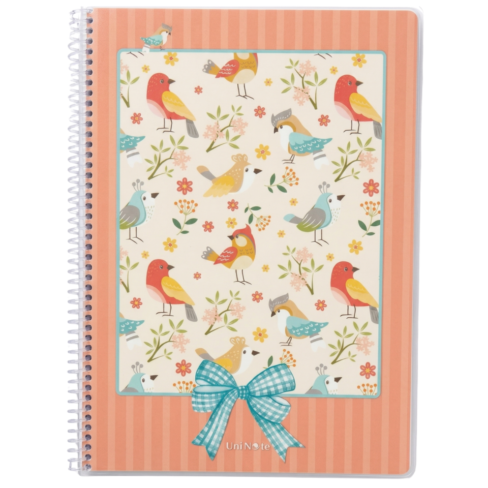 UniNote Kuşlar Spiralli Pp Kapak A4 72 Yp.Kareli Defter 04