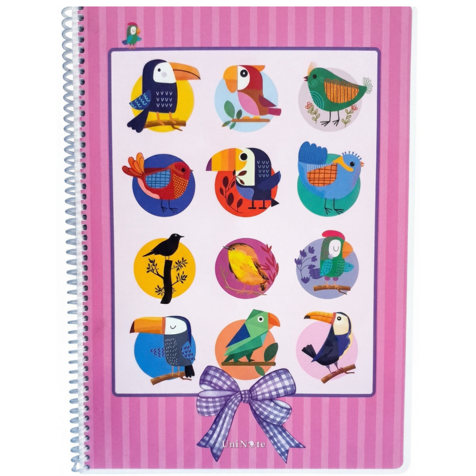 UniNote Kuşlar Spiralli Pp Kapak A4 72 Yp.Kareli Defter 06