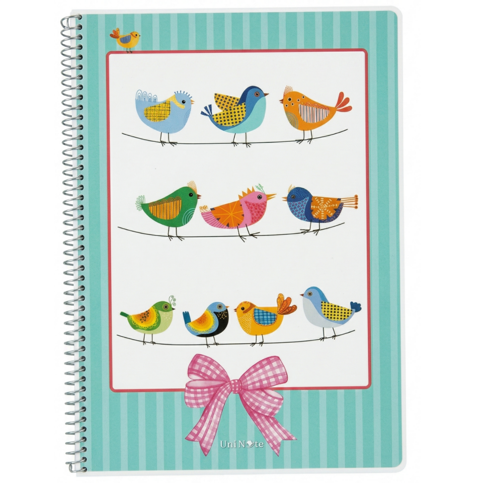 UniNote Kuşlar Spiralli Pp Kapak A4 72 Yp.Çizgili Defter 03