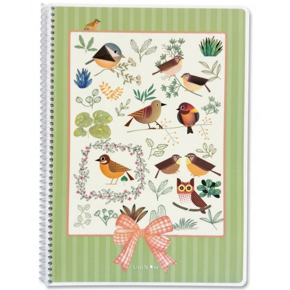 UniNote Kuşlar Spiralli Pp Kapak A4 96 Yp.Çizgili Defter 02