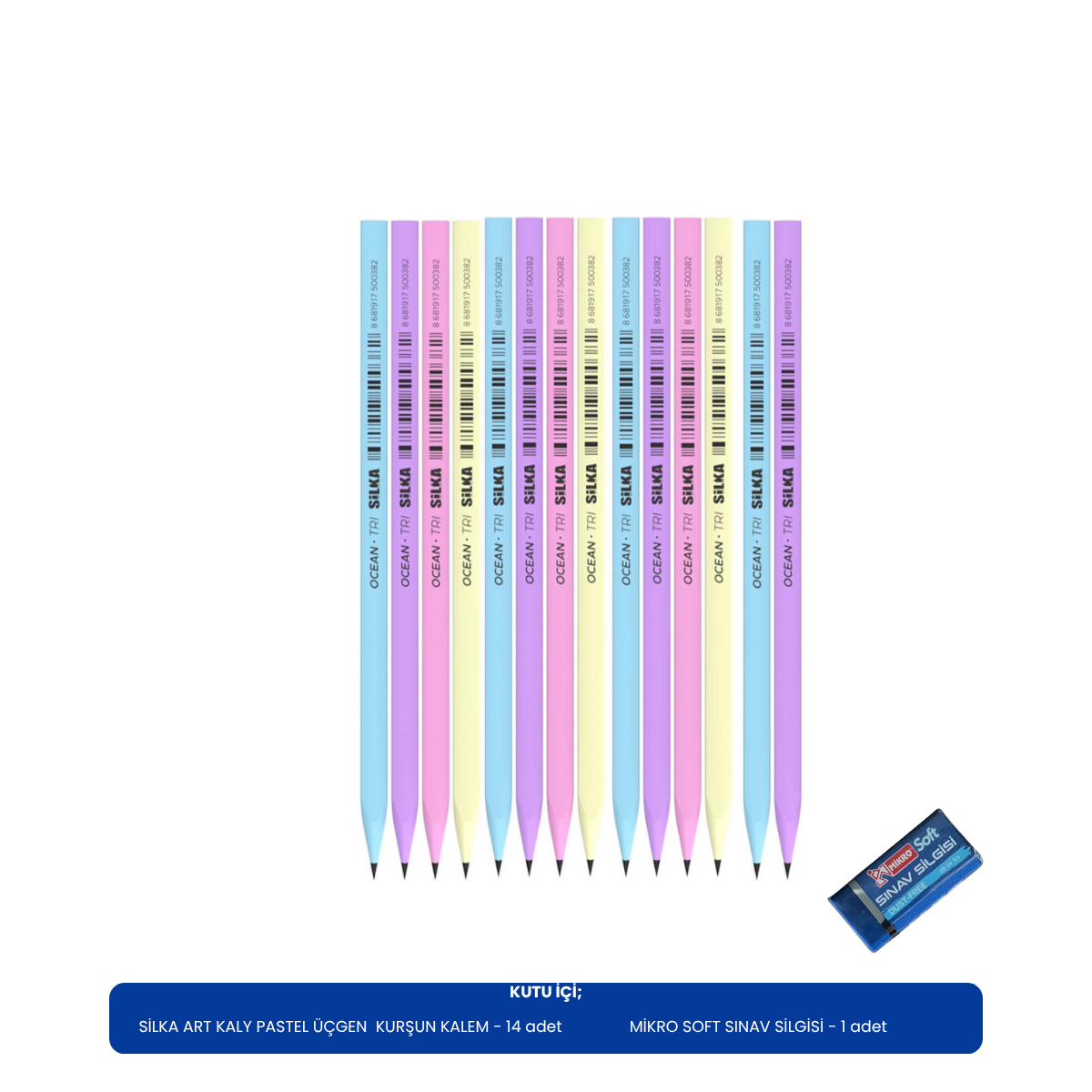Silka Art Kaly Pastel Üçgen Kurşun Kalem Mikro 2B Soft Sınav Silgisi 14+1