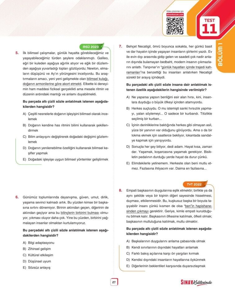 Sınav Yayınları Sınav Kalitesinde TYT Türkçe Soru Bankası