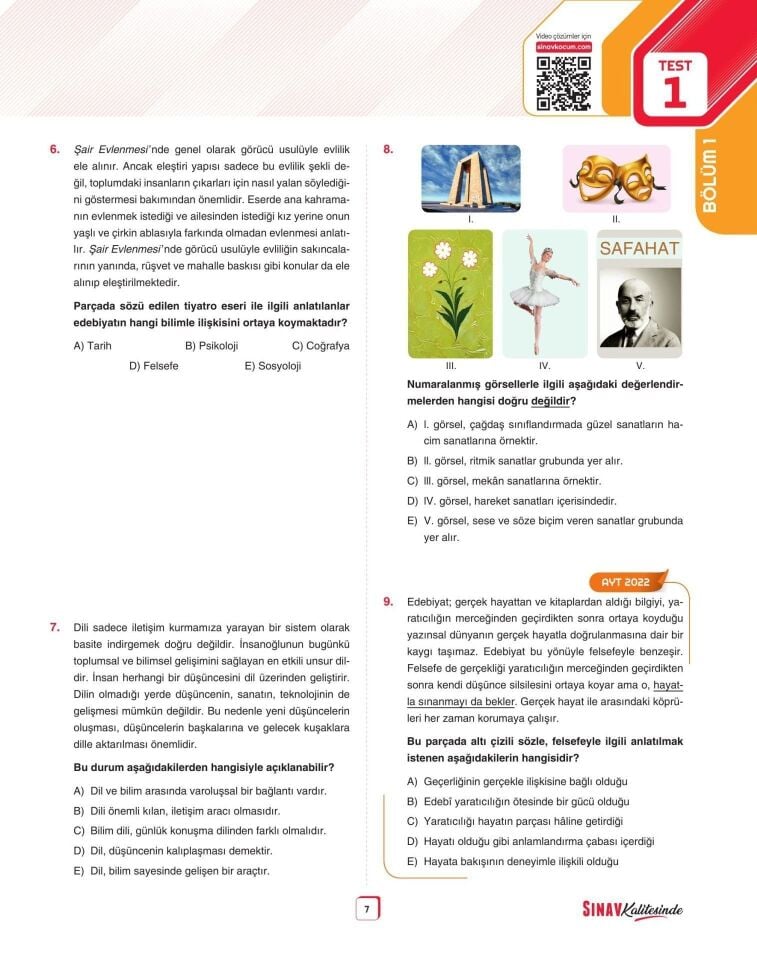 Sınav Yayınları Sınav Kalitesinde AYT Edebiyat Soru Bankası