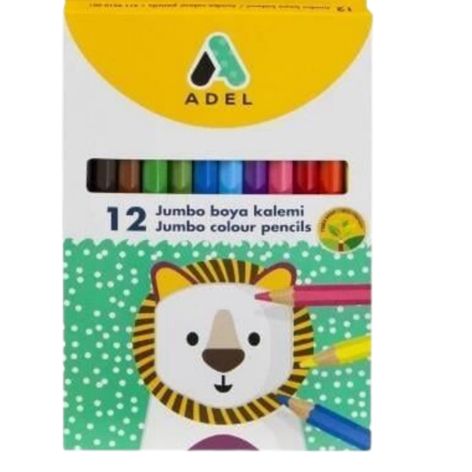 Adel Jumbo Hexa Kuru Boya Kalemi 12 Renk Tam Boy 510001