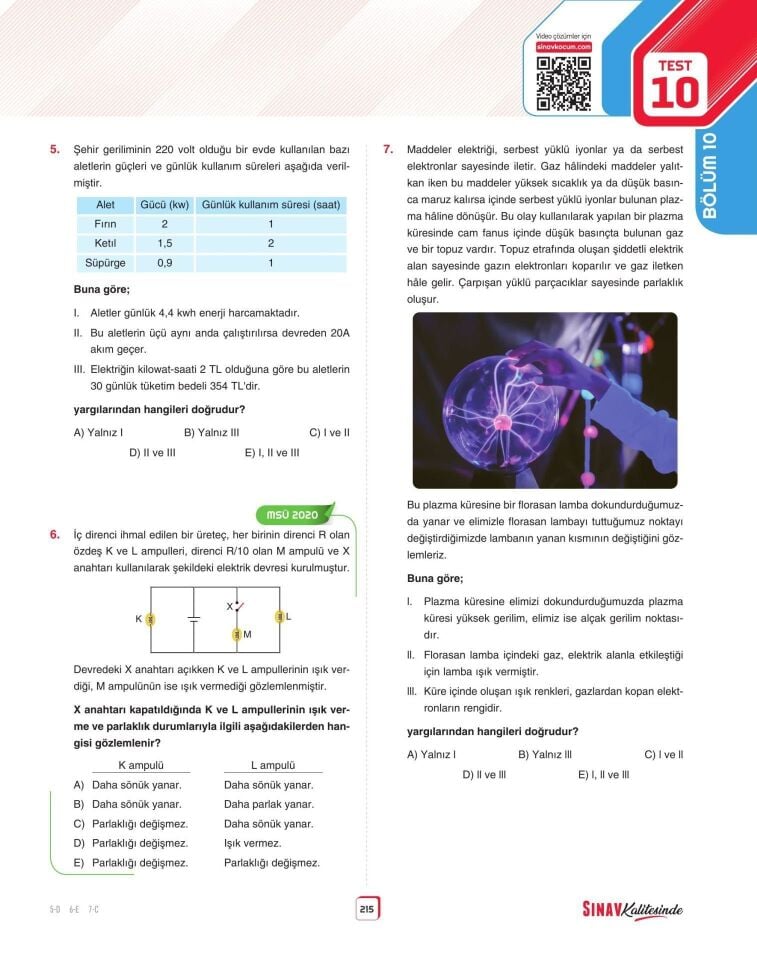 Sınav Yayınları Sınav Kalitesinde TYT Fizik Soru Bankası