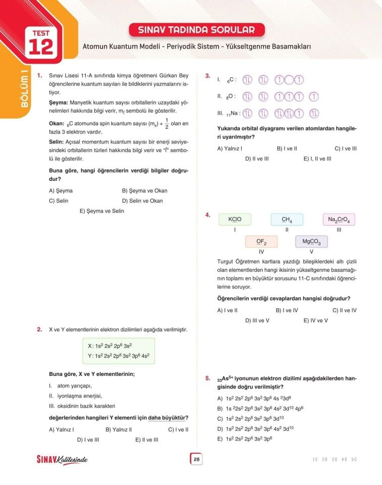 Sınav Yayınları Sınav Kalitesinde AYT Kimya Soru Bankası