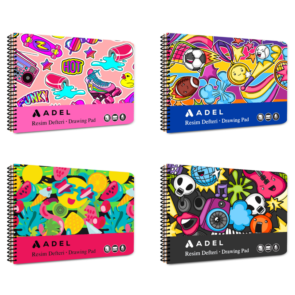 Adel Karton Kapak Fun Resim Defteri 35X50 15Yp 000078 Pembe