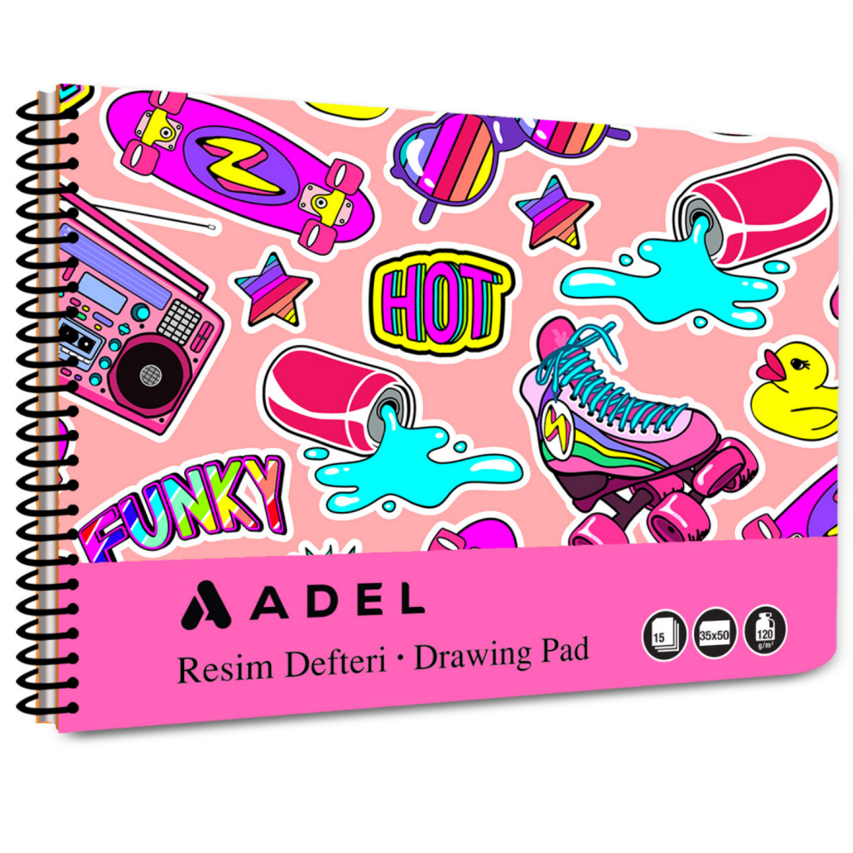 Adel Karton Kapak Fun Resim Defteri 35X50 15Yp 000078 Pembe