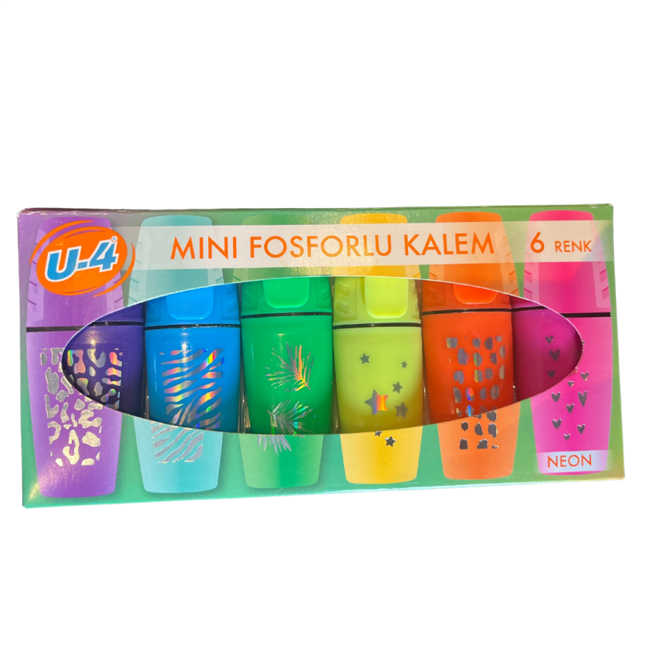 U-4 Mini Fosforlu Kalem 6 'lı