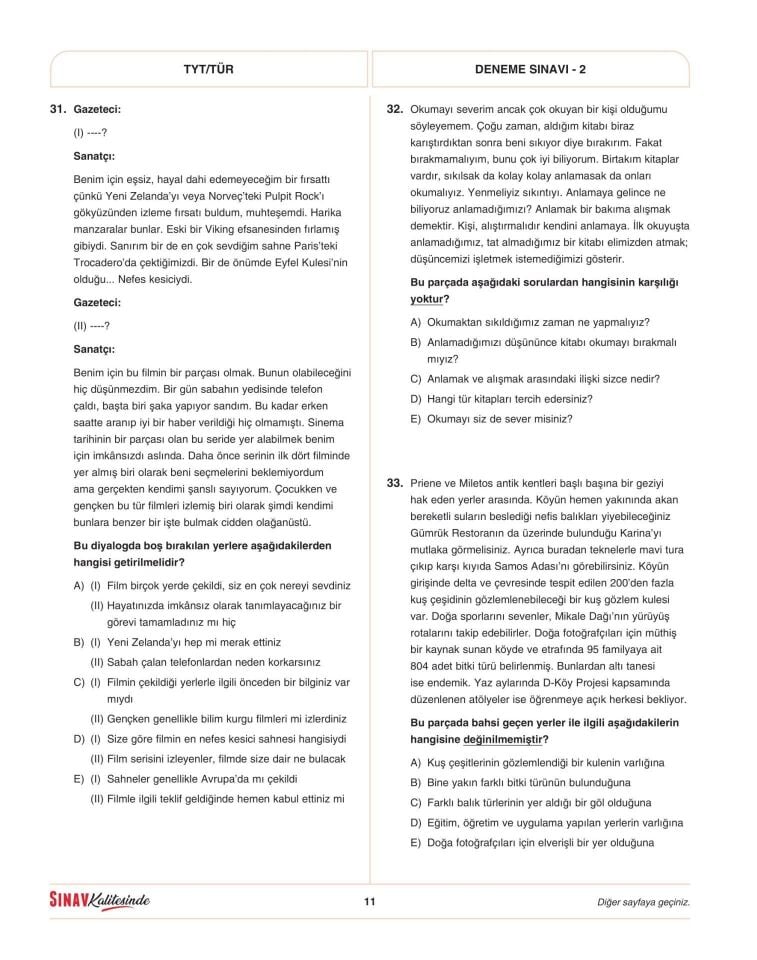 Sınav Yayınları Sınav Kalitesinde TYT 5 Deneme