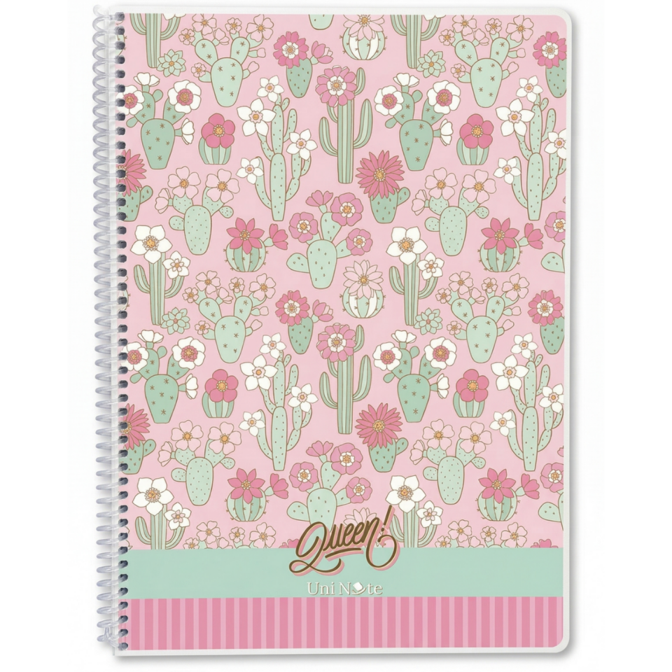 UniNote Queen Spiralli Pp Kapak A4 72 Yp.Çizgili Defter 05