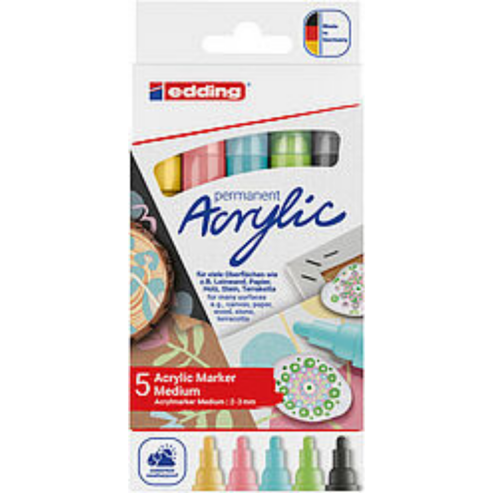 Edding Orta Uçlu Akrilik Markör 5100­099 Pastel 5'li Set