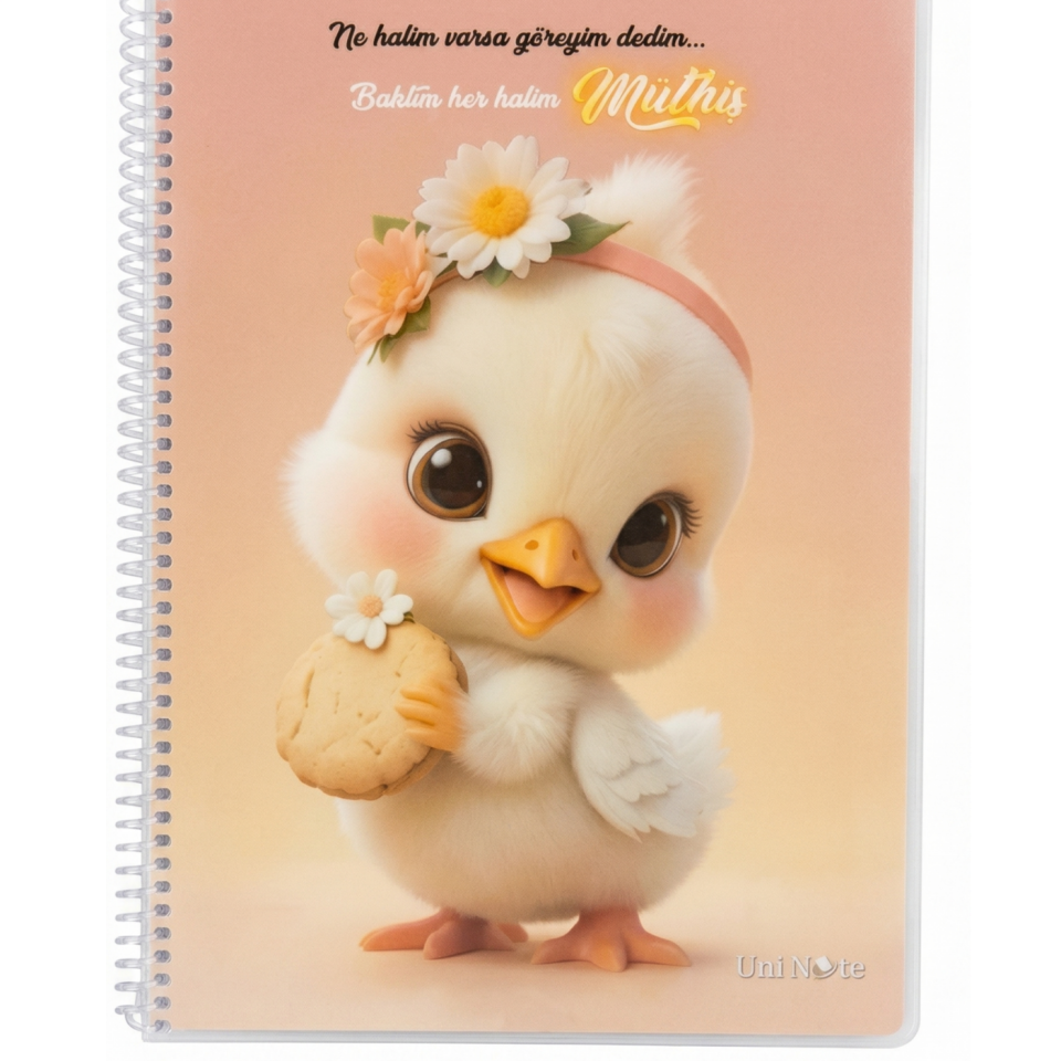 UniNote Civciv Spiralli Kabartma Kapak A4 96 Yp.Kareli Defter 06