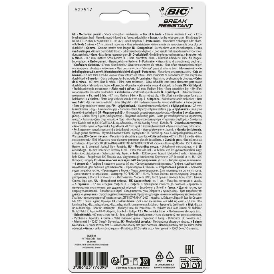 BIC Break Resıstant Versatil Kalem 1 Kalem +1 Silgi+6'li Min Blister-04 Pembe