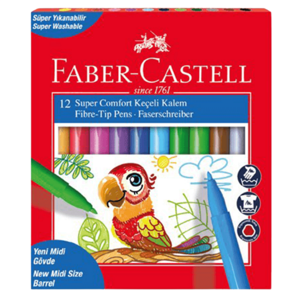 Faber Castell Keçeli Kalem 12'li Poşet Yıkanabilir 155130