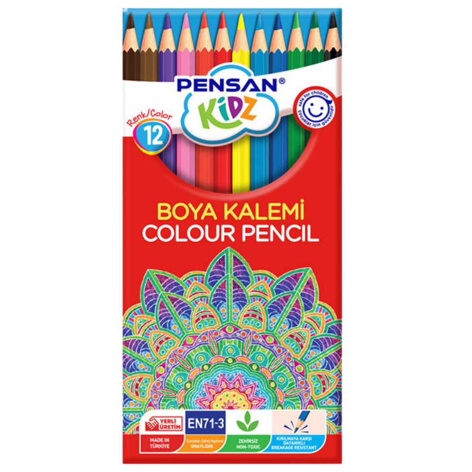 Pensan Kidz Kuru Boya 12 Renk Tam Boya Kalemi