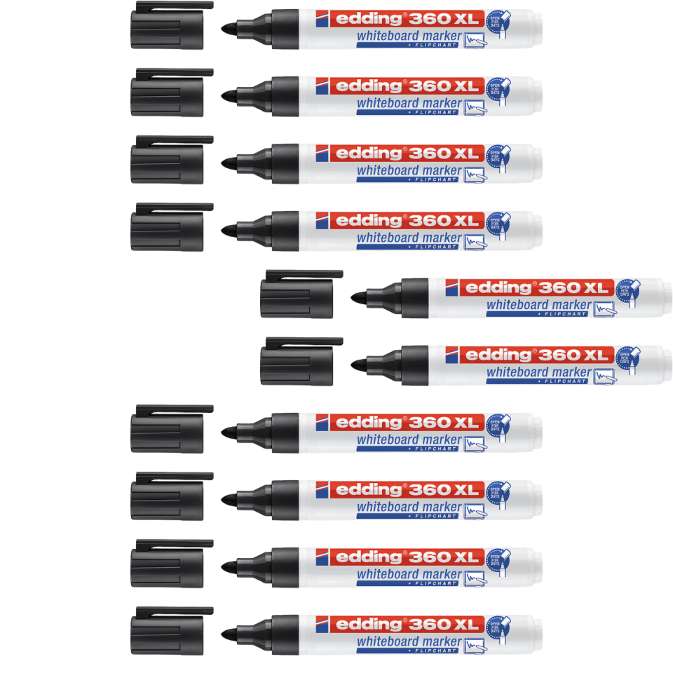 Edding Beyaz Tahta Kalemi 360 XL-001 Siyah 10'lu