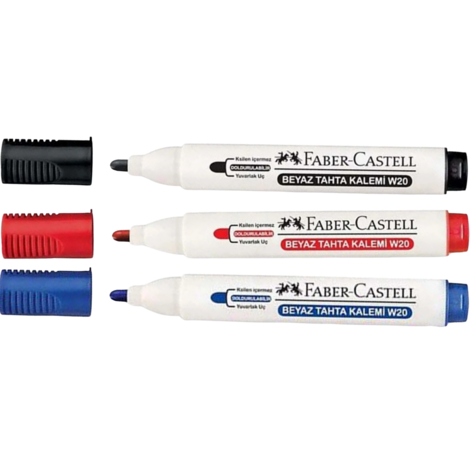 Faber Castell Beyaz Tahta Kalemi W20 Siyah Kırmızı Mavi