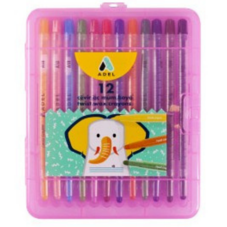 Adel Çevir-Aç Mum Boya 12 Renk 844101 Pembe