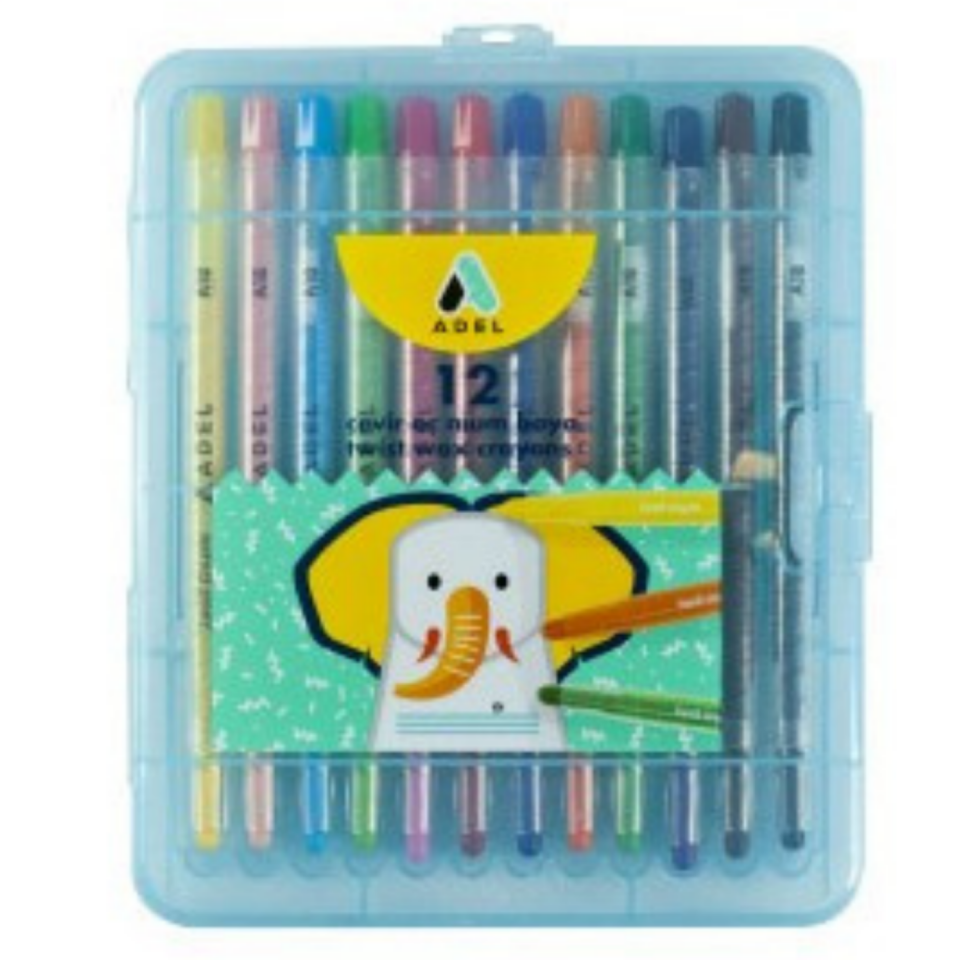 Adel Çevir-Aç Mum Boya 12 Renk 844101 Mavi