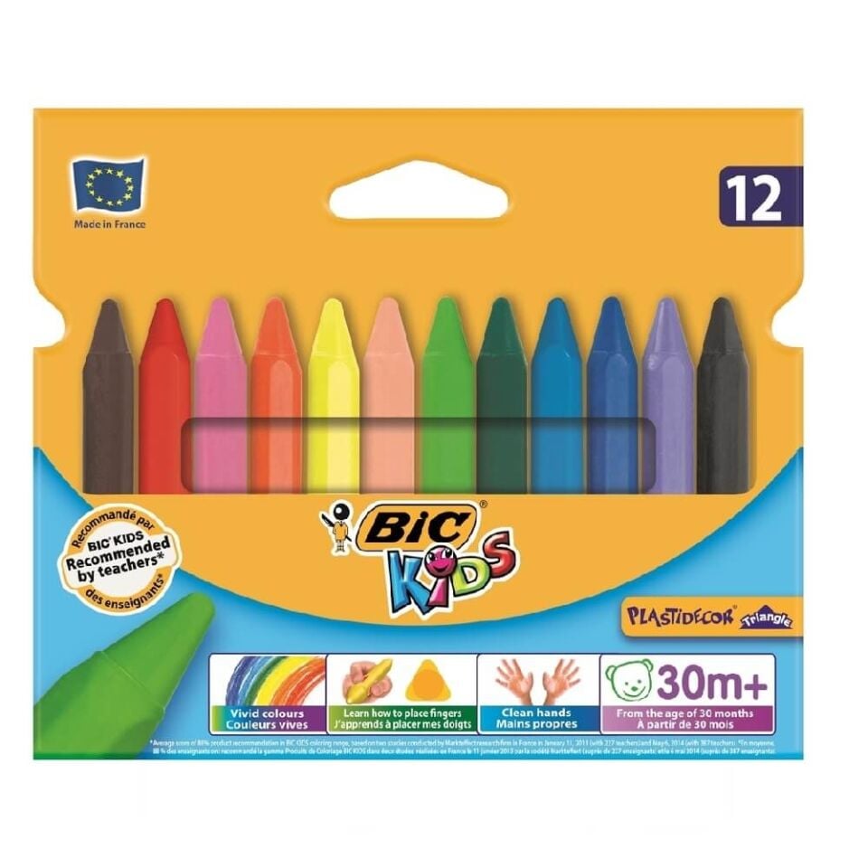 Bic Kids Plastidecor Elleri Kirletmeyen Üçgen Pastel Boya 12 Renk 829733