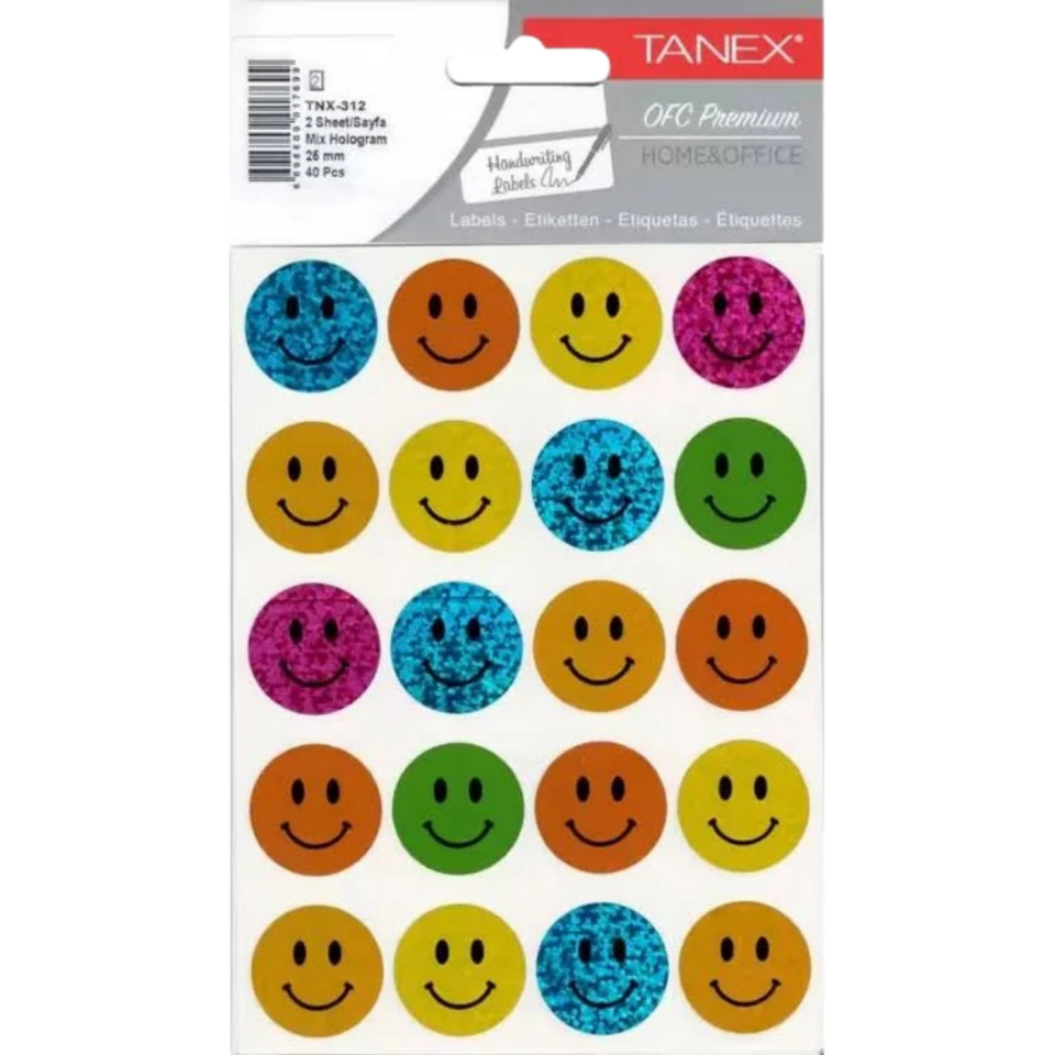 Tanex Tnx-312 25Mm Mıx Hologram Gülen Yüz Etiketi