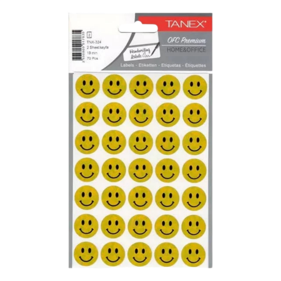 Tanex  Tnx­324  19Mm  Sarı Hologram  Gülen  Yüz  Etiketi