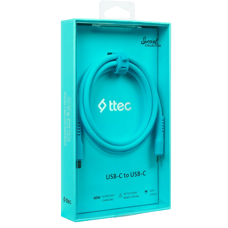 TTEC 2DK59NM USB-C - USB-C 120cm 60W PD/QC Hızlı Şarj/Data Kablosu Neon Mavi