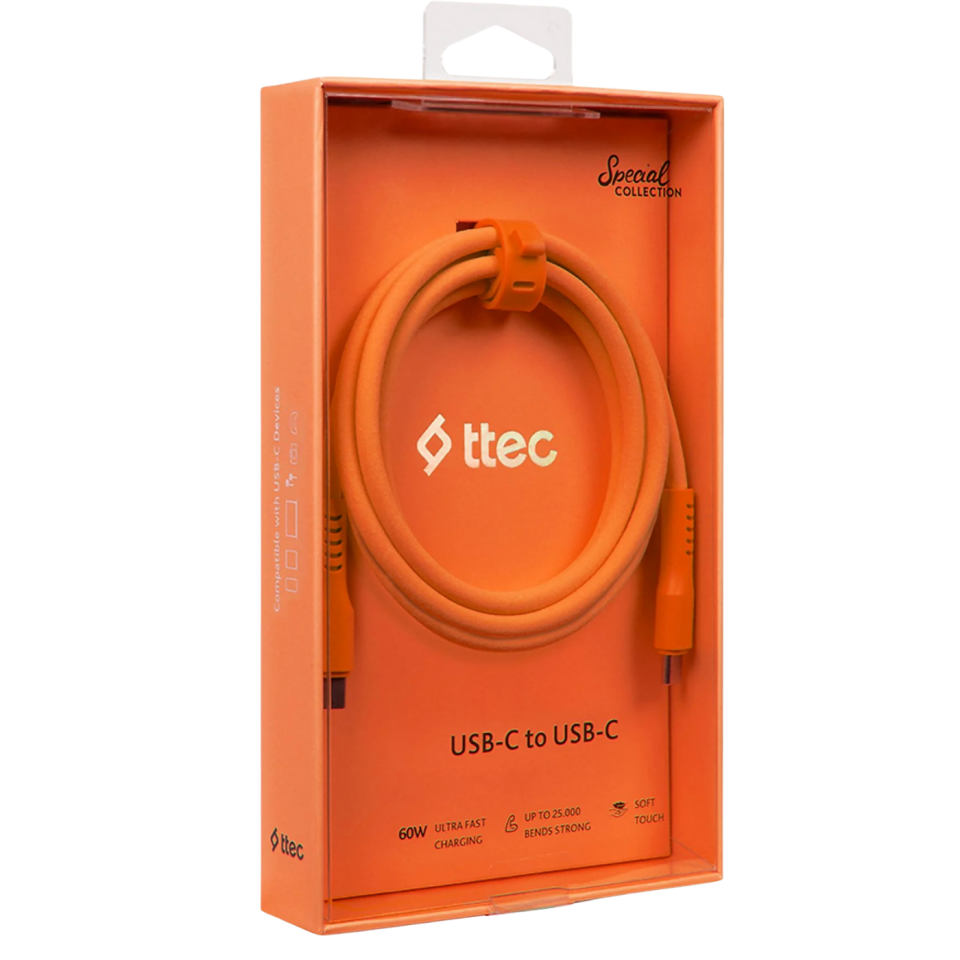 TTEC 2DK59NT USB-C - USB-C 120CM 60W PD/QC Hızlı Şarj/Data Kablosu Neon Turuncu
