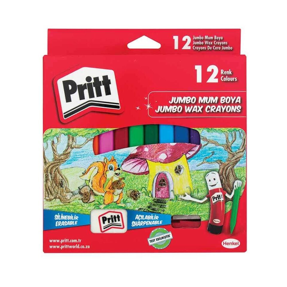 Pritt 1655739 Jumbo Üçgen Silinebilir Pastel 12'li