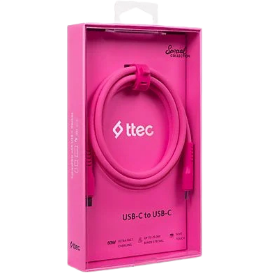 TTEC 2DK59NP USB-C - USB-C 120cm 60W PD/QC Hızlı Şarj/Data Kablosu Neon Pembe