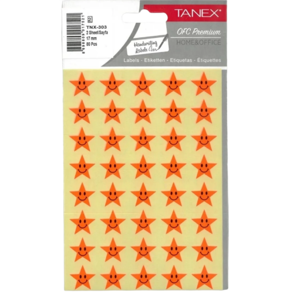 Tanex Tnx­303 17Mm Flo Kırmızı Gülen  Yıdız  Etiketi