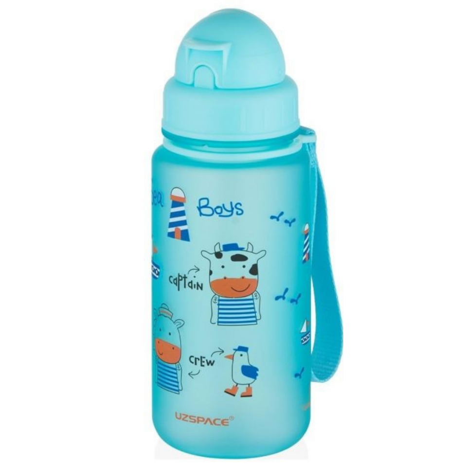 Uzspace 3024-5 Sevimli Hayvan Desenli Soft-Touch 400ml Trıtan Su Matarası Turkuaz